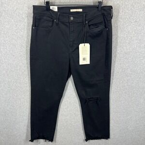 Levi's 724 High Rise Straight Cropped Women Size 33 Black Distressed NWT